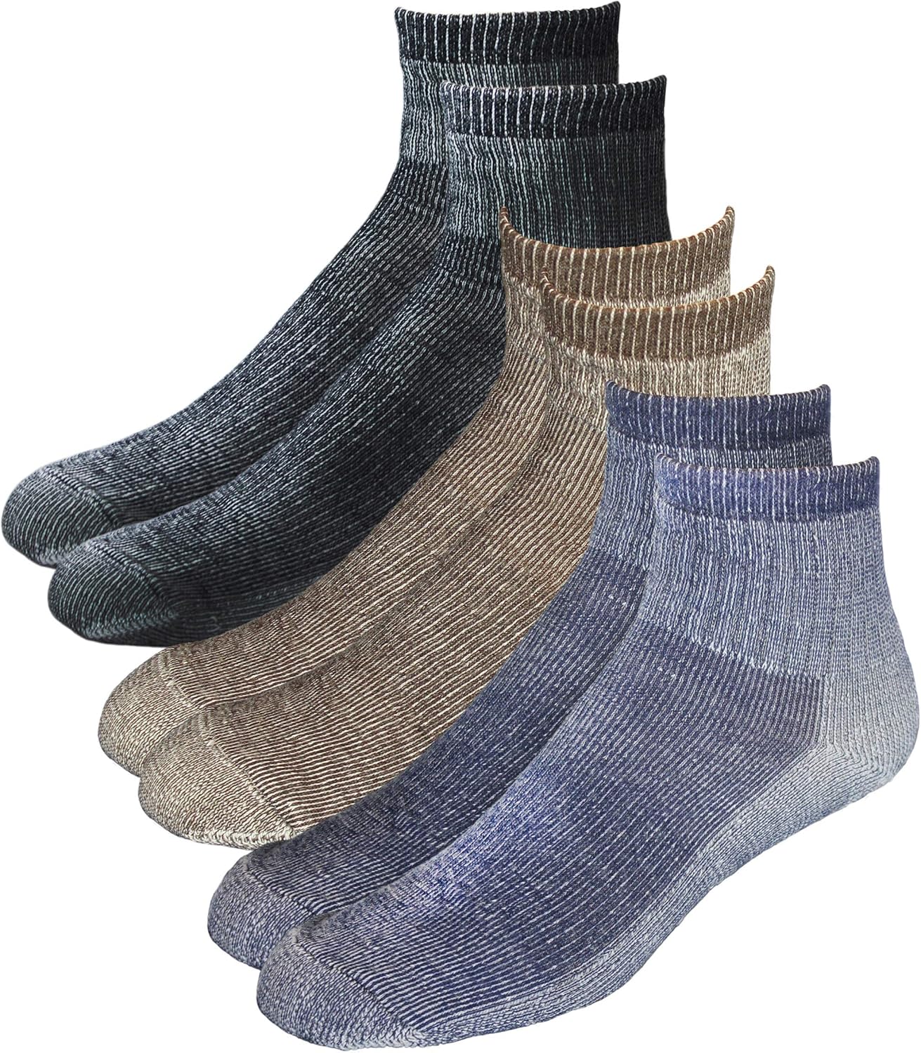 MidWeight Merino Wool Quarter Socks 6 Pair Multi
