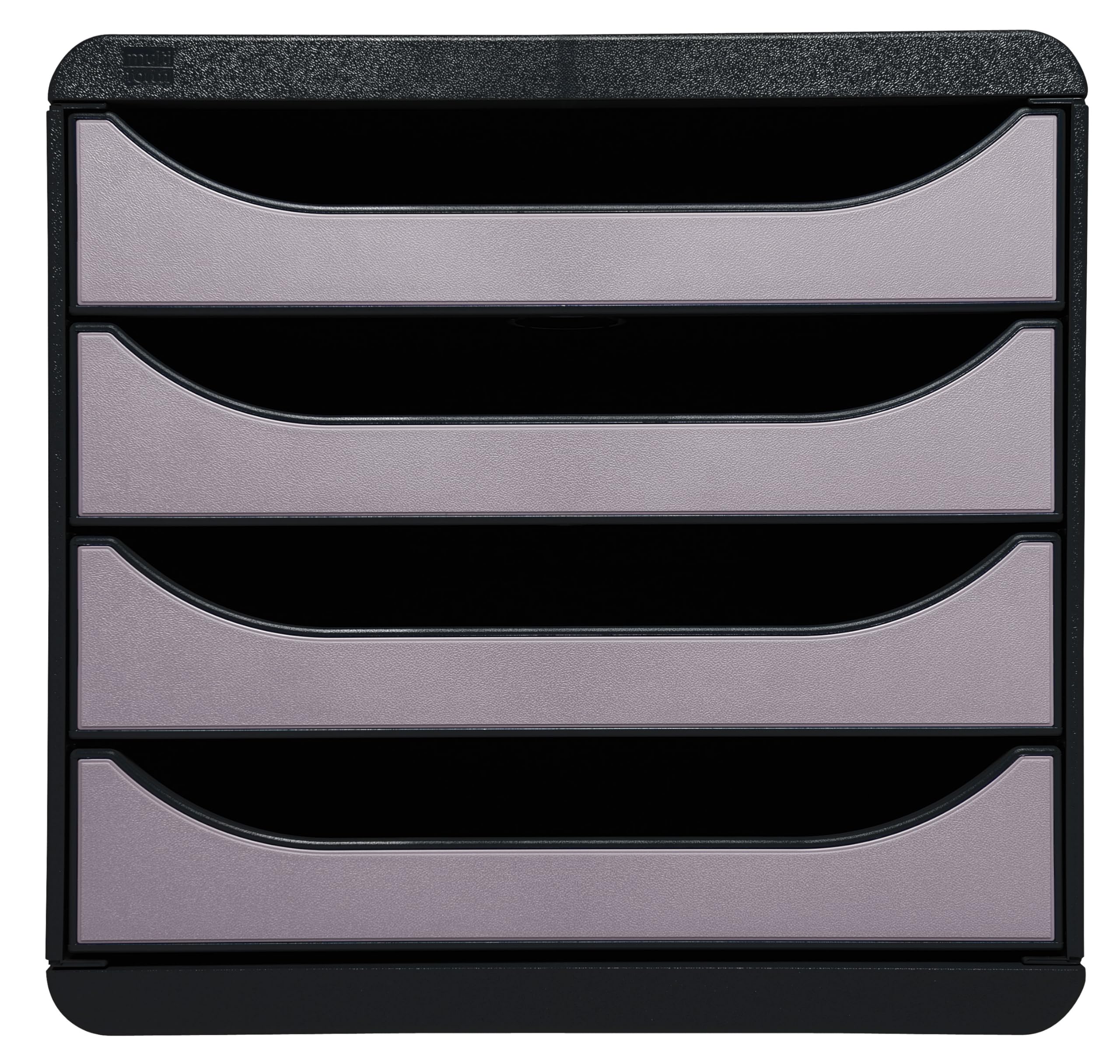 Exacompta - Ref 310438D - BIG-BOX Desktop Drawer Set - 4 x 55mm Drawers, Suitable for A4+ Documents, 347 x 278 x 267mm, 100% Recycled Plastic - Black/Metallic Silver