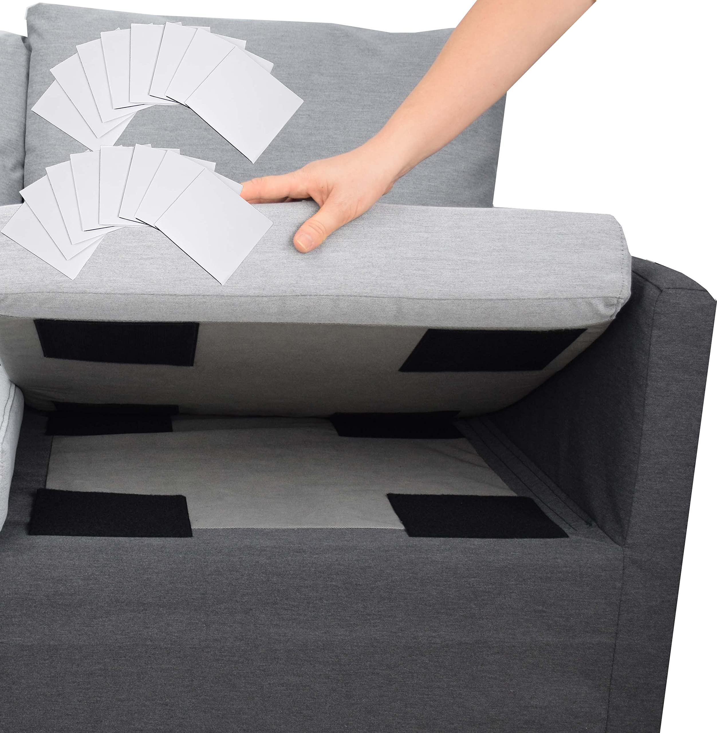 Aobrill Non Slip Cushion Pad, Hook Loop Tape for Reduce Couch Cushions Sliding (15 x 15 CM)- (16PCS, Black)