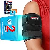 FEATOL Bicep Tendonitis Brace with 2 Gel Ice Packs, Upper Arm Brace Tricep Compression Sleeve Support Hot & Cold Therapy for Men and Women, Pain Relief for Muscle Strains,Inflammation (Black with 2 ice packs, M(10“-12”))