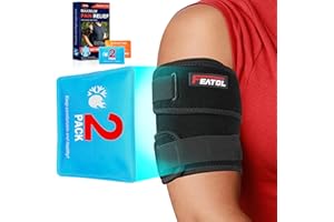FEATOL Bicep Tendonitis Brace with 2 Gel Ice Packs, Upper Arm Brace Tricep Compression Sleeve Support Hot & Cold Therapy for Men and Women, Pain Relief for Muscle Strains,Inflammation (Black with 2 ice packs, Large)