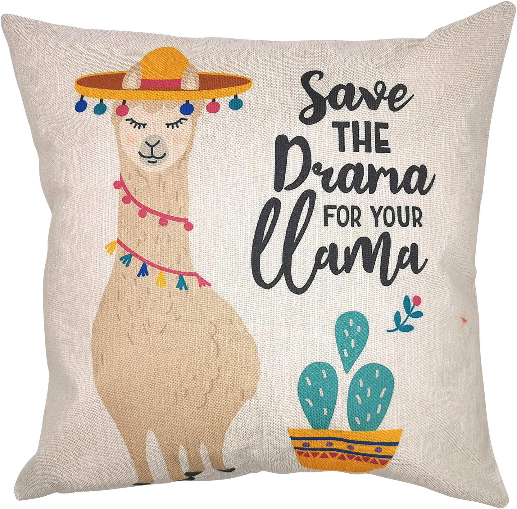 Arundeal 18 x 18 Inches Funny Llama Decorative Throw Pillow Case Cushion Cover - Save The Drama for Your Llama
