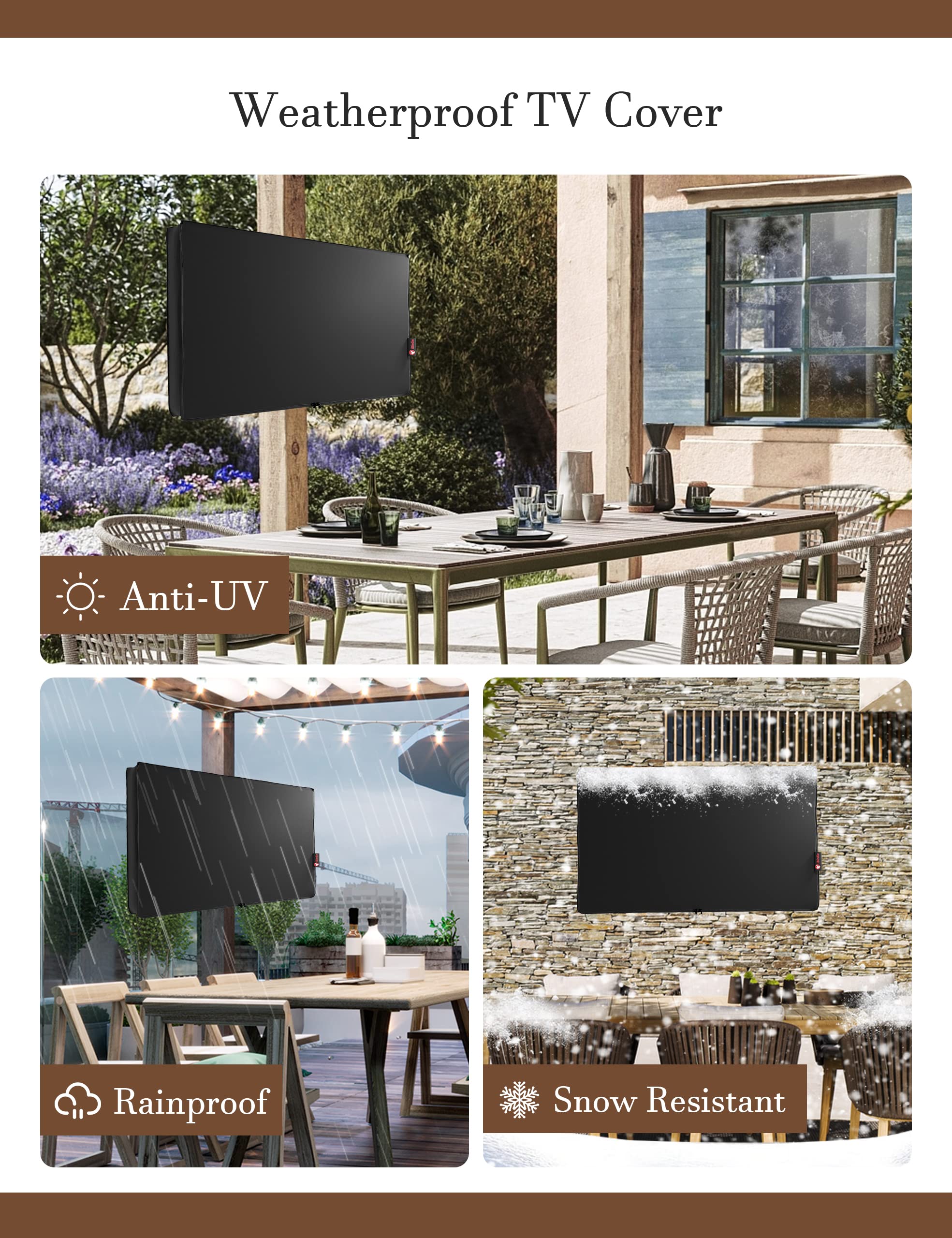 iBirdie Outdoor TV Cover 40 to 43 inch Waterproof, Cover Size 39.5''W x 25''H, Weatherproof, with Zipper for Outside Flat Screen 40 to 43 inch TV, Black, 600D Thick Fabric Protector