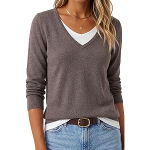 Arach&Cloz Women's Wool Blend 2 in 1 Patchwork V Neck Casual Sweater Tops | Versatile, Soft, Fashion, Anti-Pilling