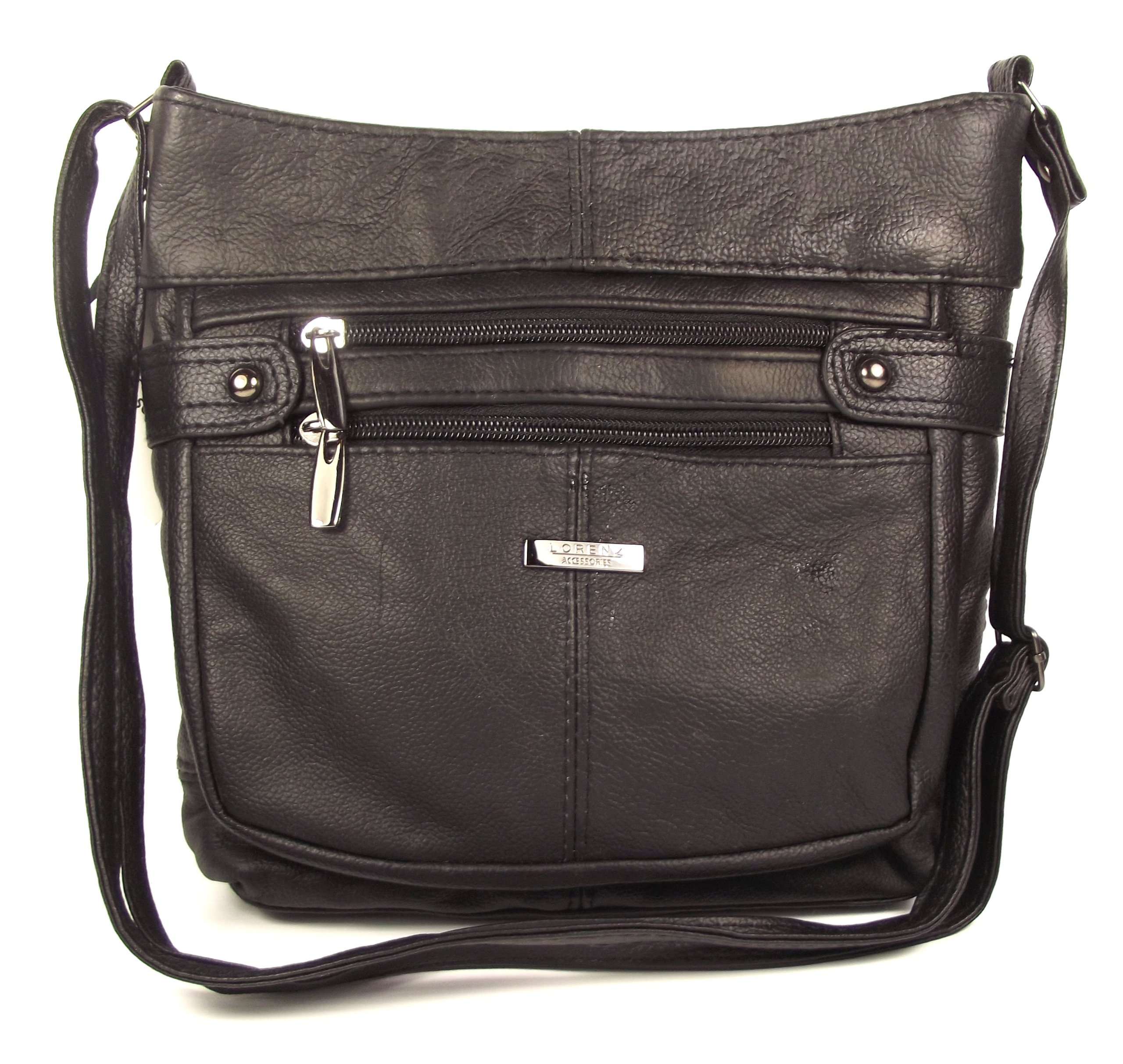 Black Genuine Real Leather Ladies Medium Handbag Shoulder Bag Long Strap, Cross the Body, Messenger.