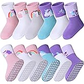 MQELONG 6 Pairs Baby Girls Non Slip Crew Socks Grips Socks for Infants Toddlers Kids Girls
