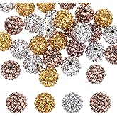 PATIKIL 16mm Resin Rhinestone Beads for Beadable Pen, 30 Pack Ball Disco Sparkly Chunk Round Bubblegum Beads for Beadable Keychain Jewelry Making, Gold/Silver/Khaki