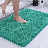 MATENGZIG Microfiber Bathroom Rug 16x24, Extra Soft Shaggy Bathroom Mat Non-Slip Water Absorbent Washable Bath Rug, Turquoise