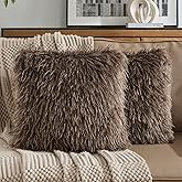 FUTEI Dark Coffee Decorative Throw Pillow Covers 18x18 Inch Set of 2,Soft Faux Fine Wool Textured Cushion Case,Luxury Home Decor for Couch Bed Living Room