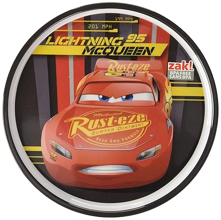 Zak Designs CRSG-0353 Cars 3 8in Melamine Rimmed Plate, Multicolor