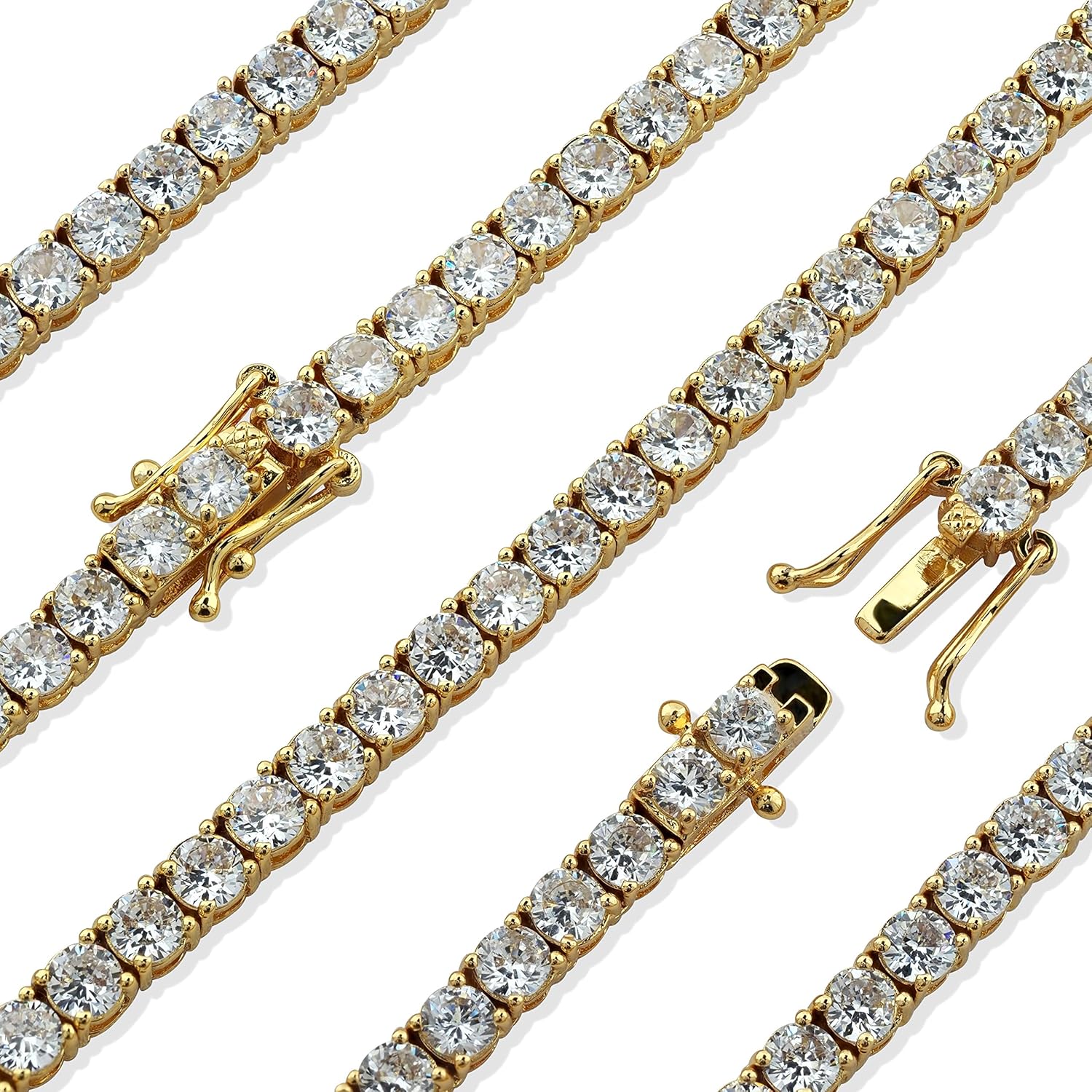 Premium 14KT Gold Electroplated Simulated Diamond Tennis Chain Made