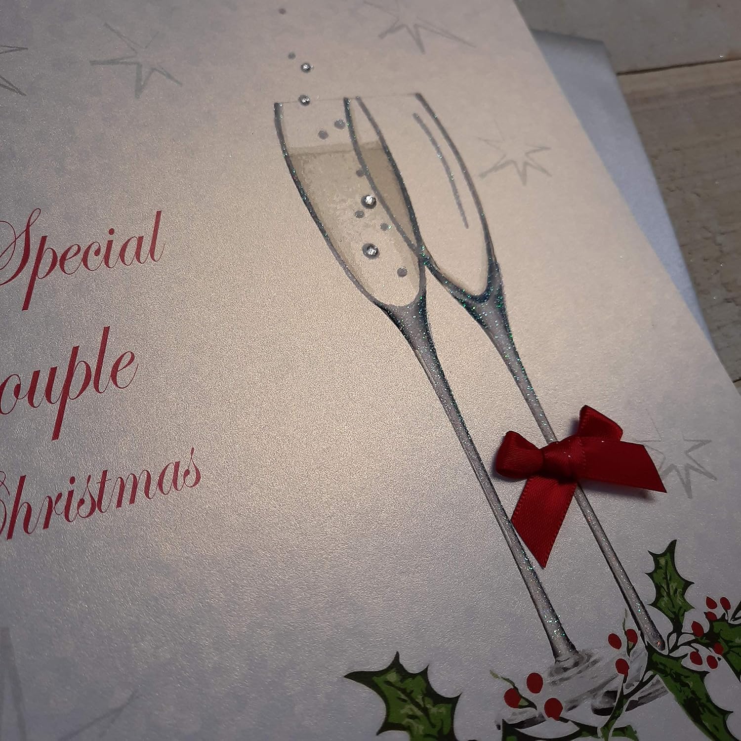 white cotton cards XC10 To a Special Couple At Christmas Handmade Large Christmas Card, White, 22cm x 22cm - Image 3
