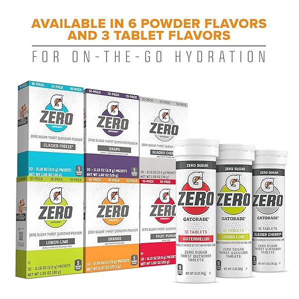 GATORADE ZERO TABLETS: ZERO SUGAR, ALL THE ELECTROLYTES, GLACIER CHERRY, 1.5OZ TUBES (80 TABLETS)
