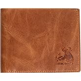 Mens Leather Wallet Bifold with ID Window and RFID Blocking Secure and Durable Extra Capacity Billfold with 11 Credit Cards In Wild Buck Tan