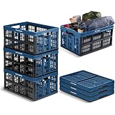 CleverMade Collapsible Utility Crates For Storage, 45L 3 Pack, Ocean | Create Stackable Order for Groceries, Tools, and Gear | Each Crate Holds 80 lb, Folds Under 3 Inches, and Carries Easily
