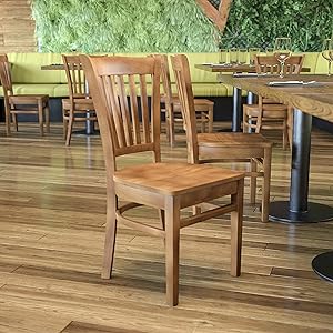 Flash Furniture HERCULES Series Vertical Slat Back Natural Wood Restaurant Chair