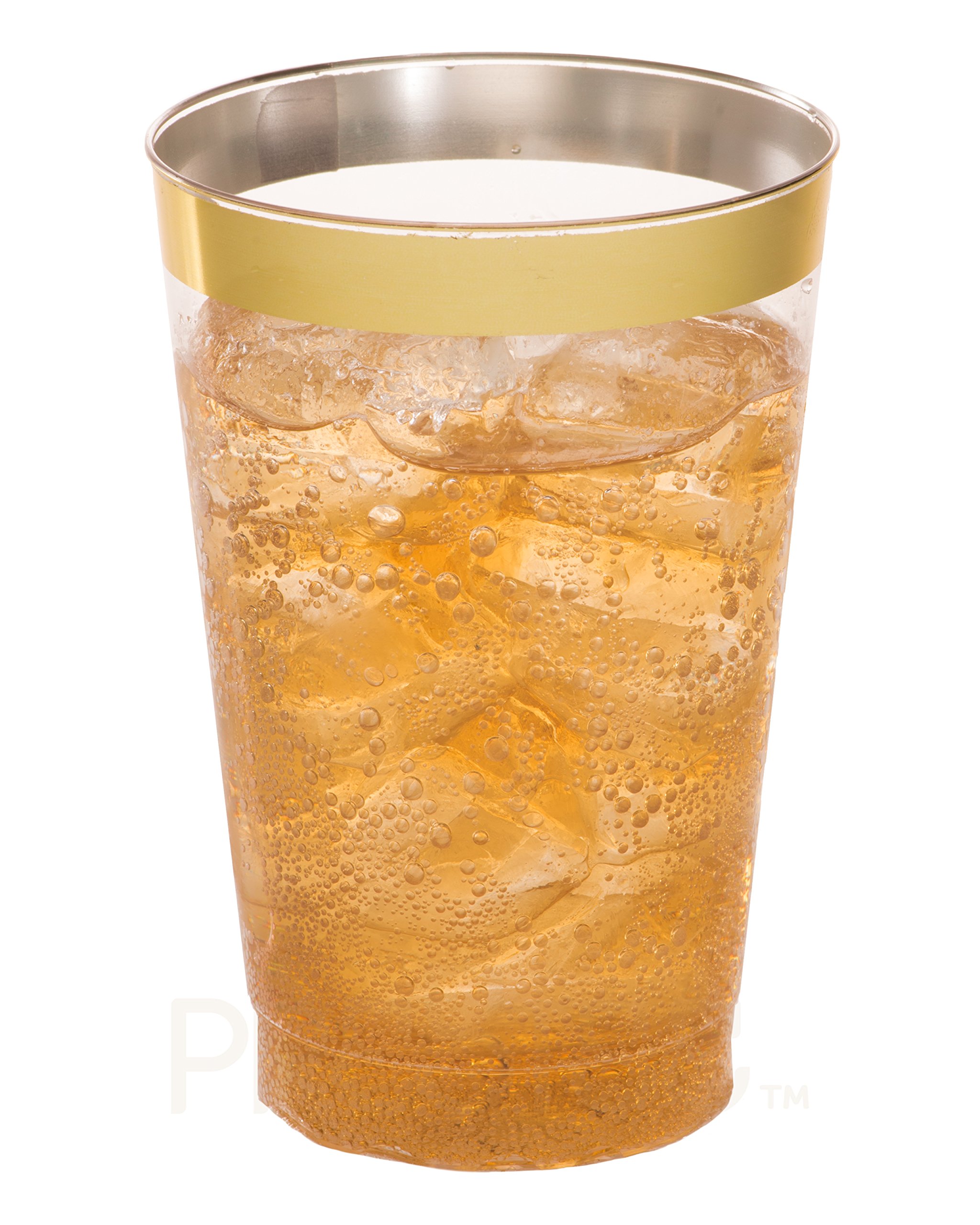Gold Plastic Clear Cups 12 oz. 50 Pack Disposable Party Cups with