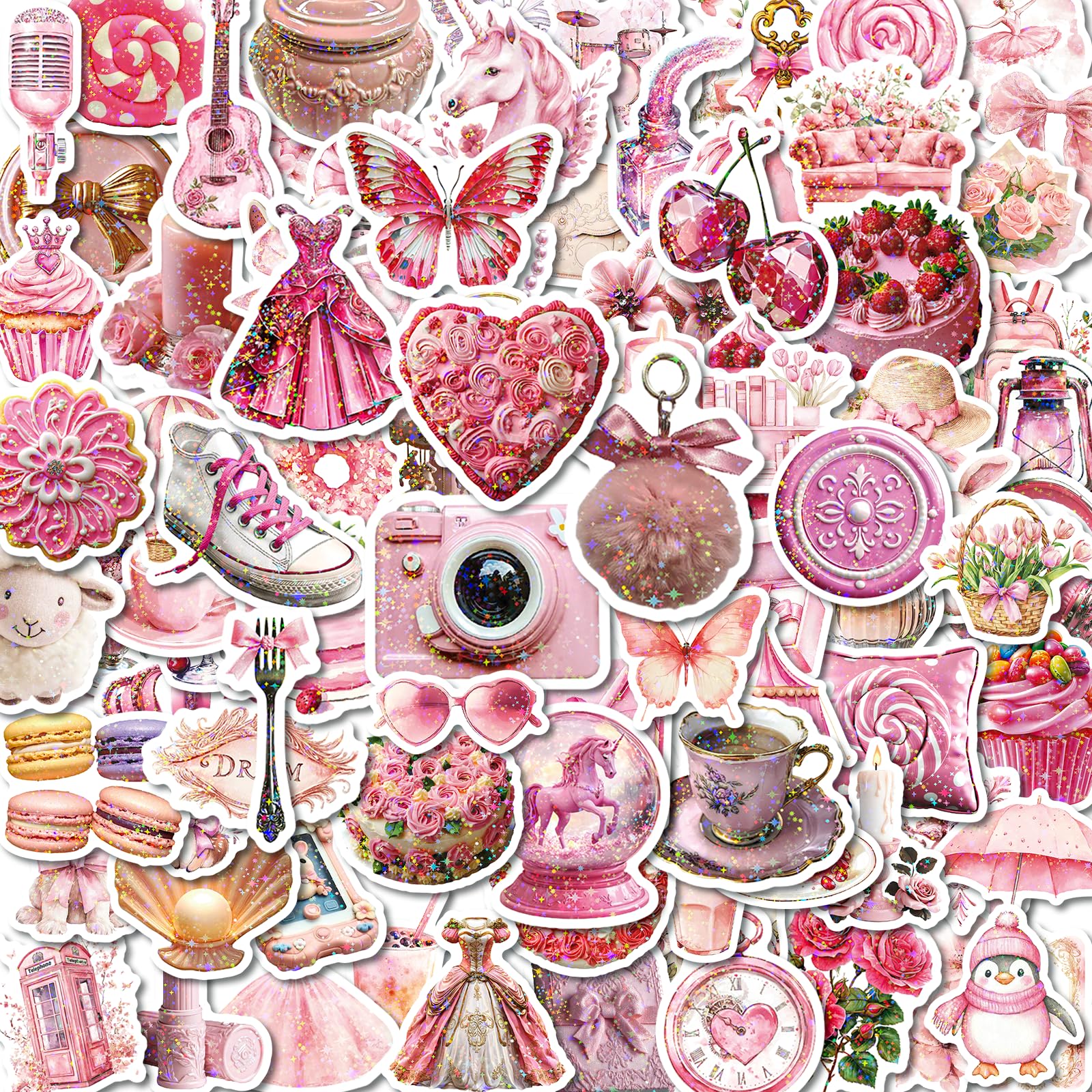 Photo 1 of 100 PCS Coquette Stickers Pink Aesthetic Stickers Pack, Holographic Thickened Vinyl Cute Stuff Water Bottle Sticker for Girls| Easier to Peel Off| Scratch & Fade Resistant| No Curling| Reusable