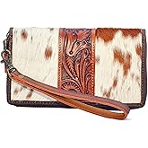 Clutch for Women Designer Card Wallet for Women Cowhide Fur with hand tooling Design on leather wallet for Women Leather (Brown)