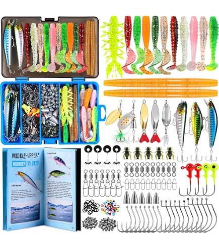 Basic Fishing Tackle Starter Kit, Freshwater Soft Fishing Lures Terminal Tackle Set With Tackle Box Including Worms Baits, Jigs, Swivels, Hooks, Fishing Gears for Panfish Catfish Bass Trout (110pcs) : Sports