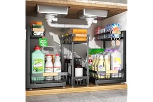 Sevenblue 3 Pack Under Sink Organizer, Height Adjustable 2 Tier Metal Under Kitchen Sink Organizer, Multi-Purpose Storage She