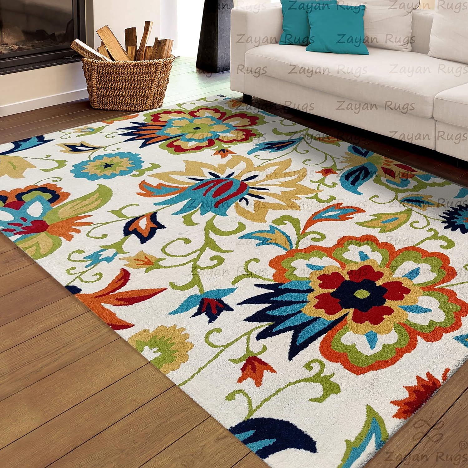 Buy Zayan Rugs Floral Carpet for Living Room Size 5x7 Feet (150x210 cm