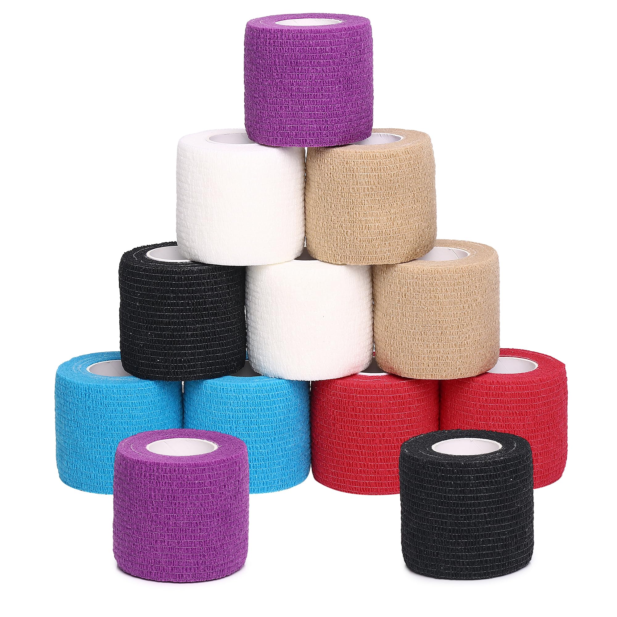 Cohesive Bandages 5cm x 4.5m, Self Adhesive Bandage Tape Vet Wrap for First Aid, Sports Protection and Wrist, Ankle Sprains & Swelling (Mix)