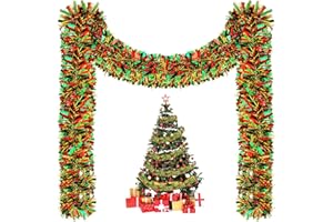 Riceshoot 131.23 ft Christmas Tinsel Garland Red Green and Gold Metallic Garland Decoration Multicolor Hanging Twist Glittering Christmas Garlands for Xmas Tree Home Decoration Wedding Party Supplies