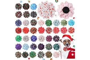 Sanwuta 80 Pieces Christmas Dog Collar Flowers Bulk Santa Claus Snowflakes Dog Charms Grooming Accessories Bow Tie Flower for Pets Cat Collar Attachment Embellishment Xmas Party Costume