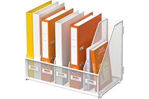 DALTACK Desk Organizers Magazine Binder Folder Holder with 5 Vertical Compartments File Organizer for Office Home School Organization, Metal Mesh, White