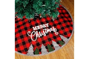 Juegoal 32 Inch Christmas Tree Skirt, Soft Red and Black Plaid Christmas Tree Mat for Xmas Party Decoration, Merry Christmas Base Cover for Christmas Tree Holiday Decor