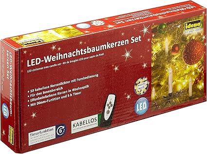 Idena 8582090 10 Stuck Led Christbaumkerzen Zum Klemmen Warm Weiss Ca 9 Cm Mit Dimmer Und 6 Stunden Timer Funktion Batterie Betrieben Mit Fernbedienung Amazon De Beleuchtung