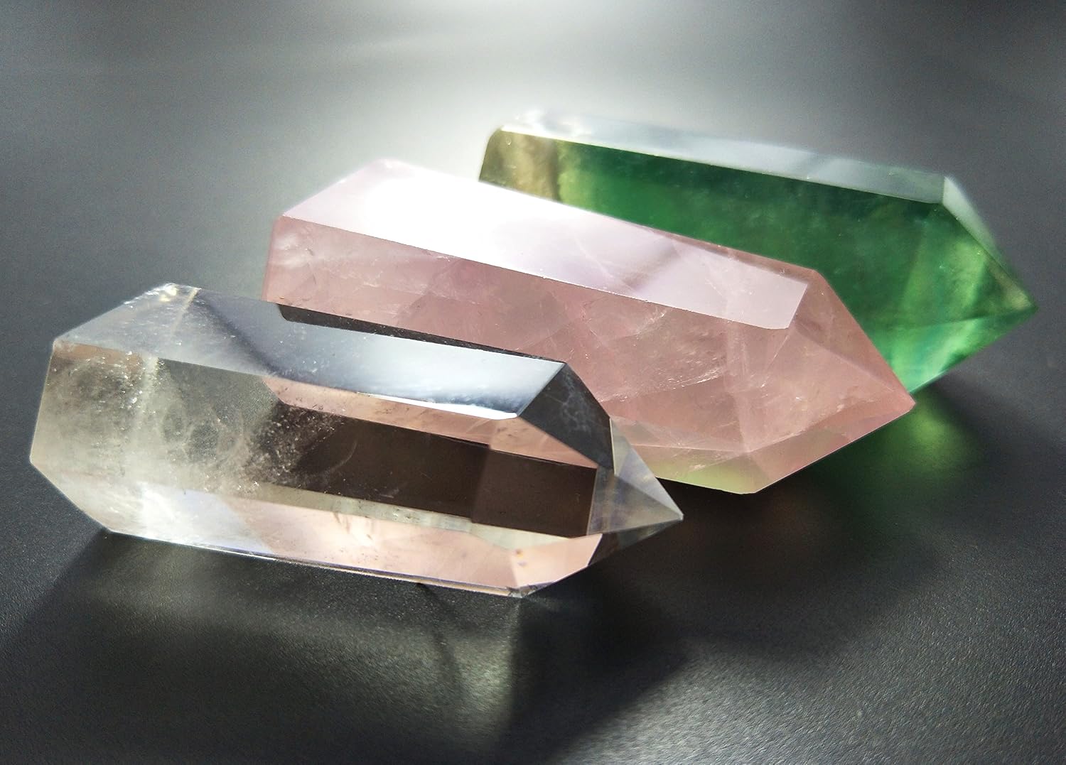 Set of 3 Healing Crystal Wands of 3 Stones, Rose Quartz, Clear Quartz, Fluorite - Image 4