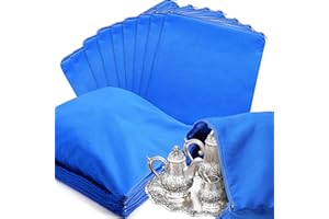 Sanwuta 8 Pcs Zippered Silver Storage Bags Anti Tarnish Silver Pouches Keeper Jewelry Storage Protector Bags(18 x 18 Inch,Navy Blue)