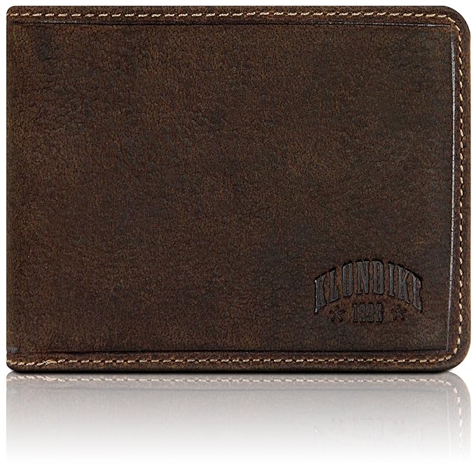 Klondike 1896 Echtleder Geldbörse „Billy“ ohne Münzfach, hochwertiges Echtleder Portemonnaie für Herren, Dunkelbraun