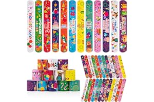 HEXIAOXIAO 36 Pcs Happy Birthday Slap Bracelets for Kids - Bulk Party Favors Supplies for Boys & Girls - Wristbands for Classroom & Holiday Gifts