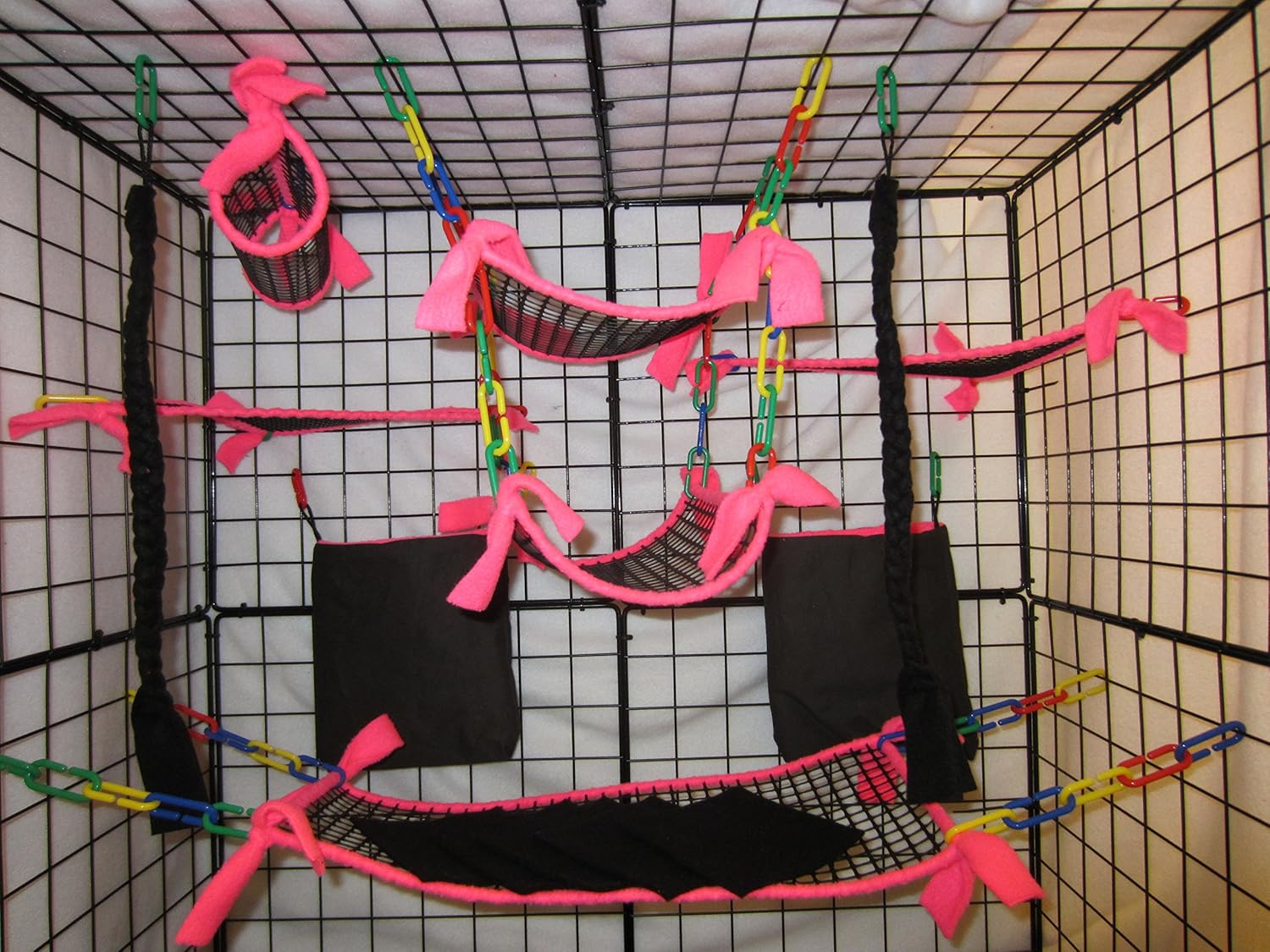 15 Piece Full Mesh Sugar Glider Cage Set 'Hot Pink' Pet