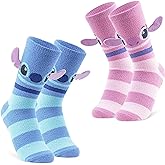 Disney Stitch Slipper Socks with 3D Ears, Pack of 2 Fleece Anti Slip Bed Socks Christmas Secret Santa Gifts for Women Teens