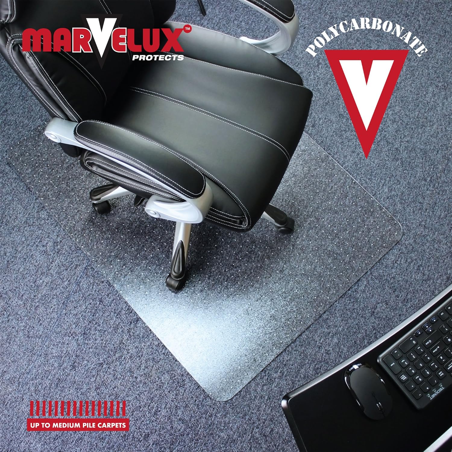 Marvelux 48" x 60" Heavy Duty Polycarbonate Office Chair Mat for Low, Standard and Medium Pile Carpeted Floors | Rectangular Transparent Carpet Protector | Multiple Sizes : Office Products