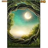 ShineSnow Magic Tree Forest in The Moonlight Fantastic Fairy Tales Moon House Flag 28" x 40" Double Sided, Polyester Welcome Yard Garden Flag Banners for Patio Lawn Outdoor Home Decor