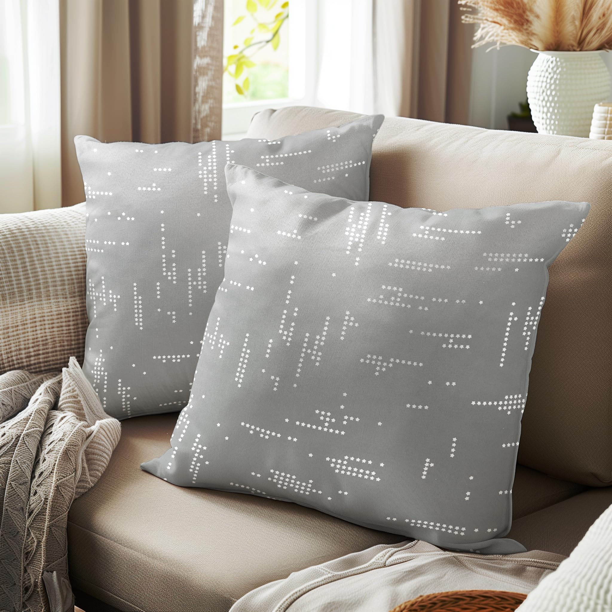 Encasa XO Cushion Covers (50x50 cm, 2pc set) I Citylight Md Grey I Silver Foil Print on Heavy Soft Satin I Machine Washable I Many sizes & colors — image 1