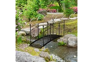 Outsunny 8' Metal Arch Garden Bridge with Safety Railings, Decorative Arc Footbridge with Delicate Scrollwork, Pond Bridge fo