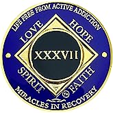 Simply Minimal NA 37 Year Medallion, Narcotics Anonymous Coin, Gold Color Plated Recovery Token (Gold, Purple)