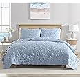 CARIBBEAN JOE Twin Outlined Shell 2-Piece Quilt Set, Coastal Beach Design Bedding, Blue
