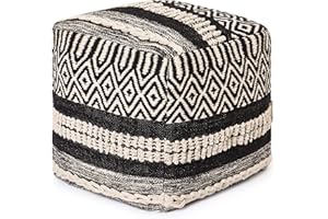 REDEARTH · Tufted Pouf Ottoman with Filler Textured Storage Cube Bean Bag Pouffe Footrest for Living Room, Bedroom, Nursery, Kidsroom; 100% Cotton (17.5"X17.5"X17.5", Char Delineate Black)