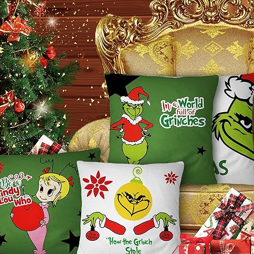 Cuteiush Christmas Pillow Covers 18x18 Set of Green Xmas