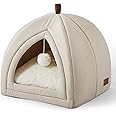 Bedsure Cat Beds for Indoor - 2 in 1 Cat Cave House Tent for Kittens and Small Pets with Removable Washable Cushioned Pillow, Foldable Kitten Hideaway with Non-Slip Bottom, Beige, 17.3 inches