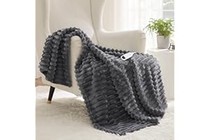 Bedsure Heated Blanket Electric Throw - Thick Striped Flannel Electric Blanket, Heating with 4 Time Settings, 6 Heat Settings, and 3-Hour Timer Auto Shut Off, Gift for Grandma (50x60 inches, Grey)