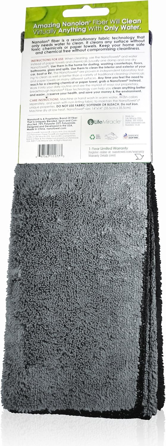 Life Miracle Nano Towels - Amazing Eco Fabric That Cleans Virtually Any Surface with Only Water. No More Paper Towels Or Toxic Chemicals. (14x14, Grey): Home & Kitchen