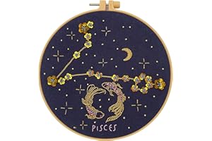 mozhijing Constellation Embroidery Kit for Adults with Stamped Pattern, Round Beads for Embroidery DIY Crafting,Cross Stitch Beginner Kits with Frame,Pisces Embroidery Kit.
